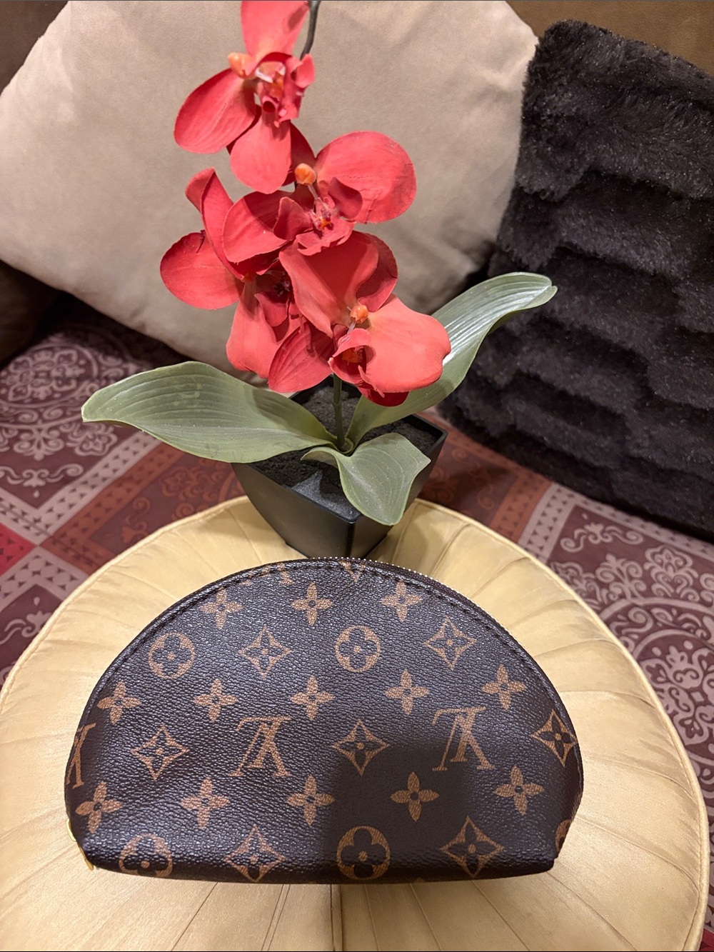 NWT Brown Monogram Half-Moon Cosmetic Pouch - Picture 3 of 9